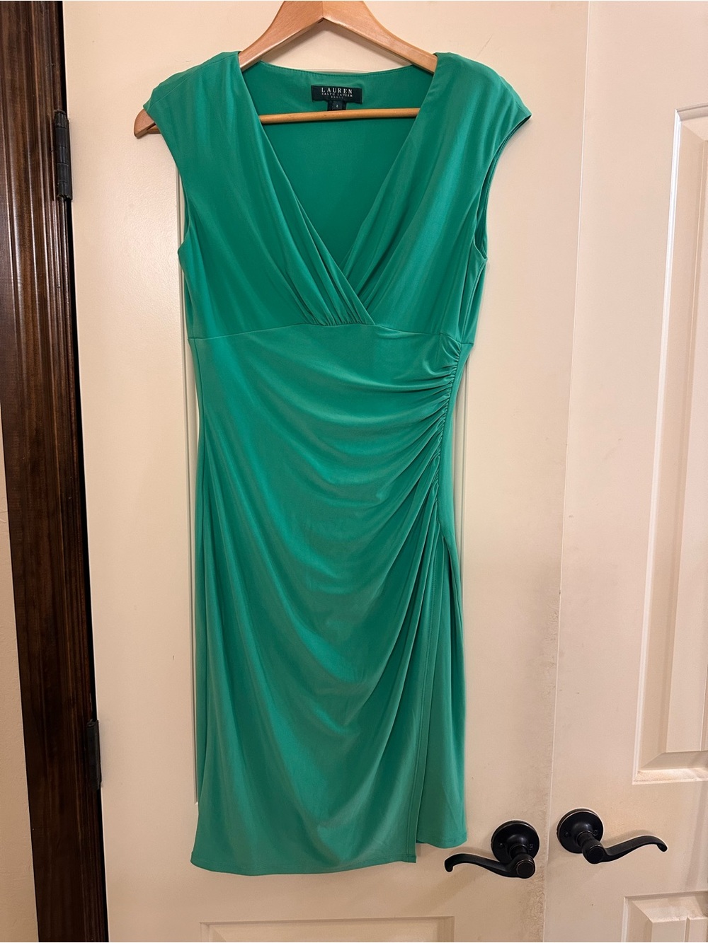 Ralph Lauren Green Surplice Ruched Midi Dress